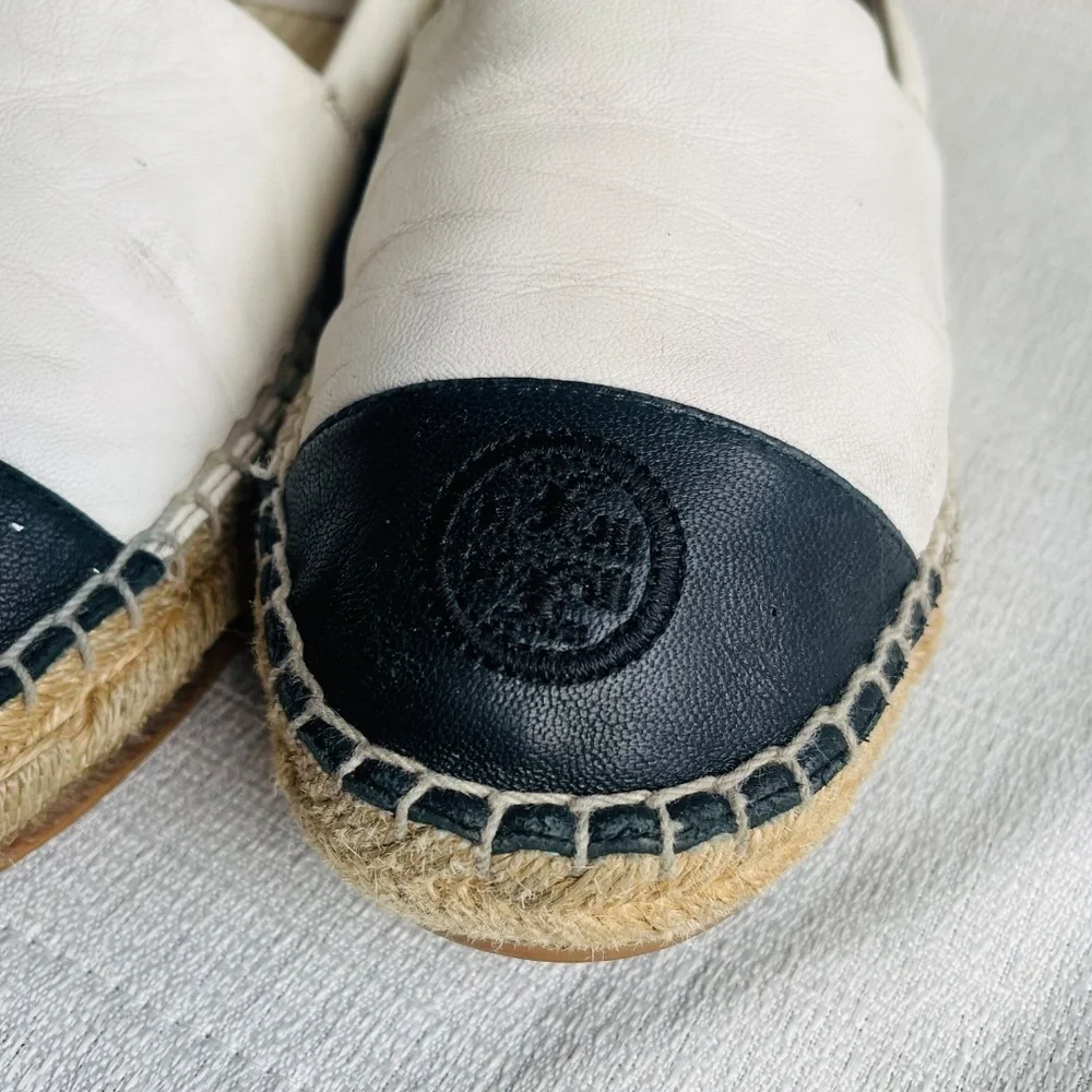 TORY BURCH Colorblock Espadrilles Leather Ivory Black Women’s
